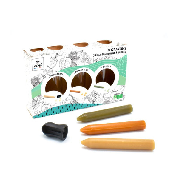 Coffret Découverte 3 crayons à assaisonner Bio Citron Confit - Piment et Ail - Basilic - OCNI
